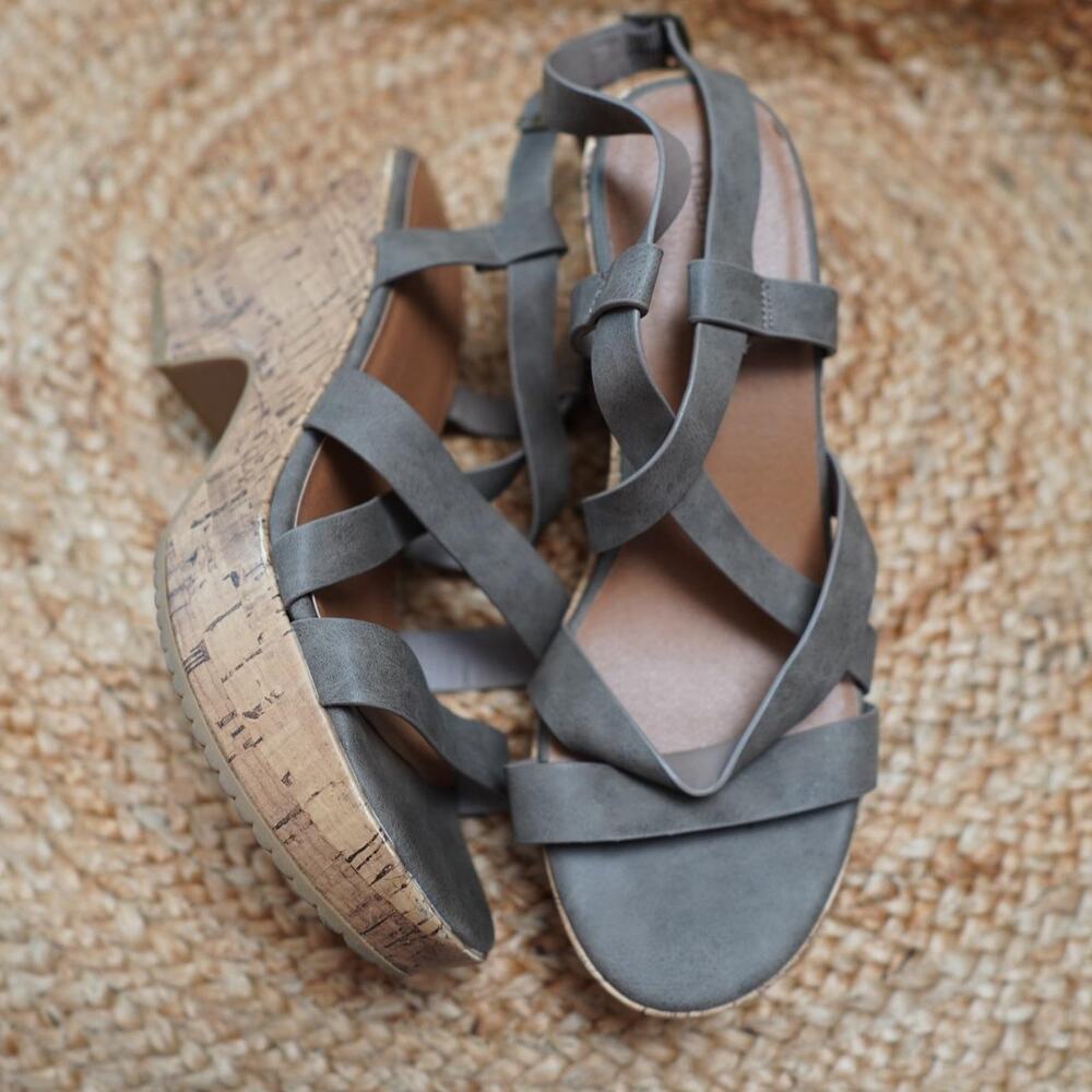 Maurices Gray Cork Wedge Sandals Size 10M